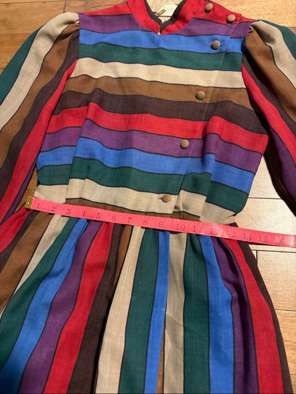 Vintage Multicolor Striped Long-Sleeve Midi Dress - Picture 5 of 10